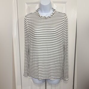 Striped Long Sleeve Ruffle Mock Neck Top Size L 💕